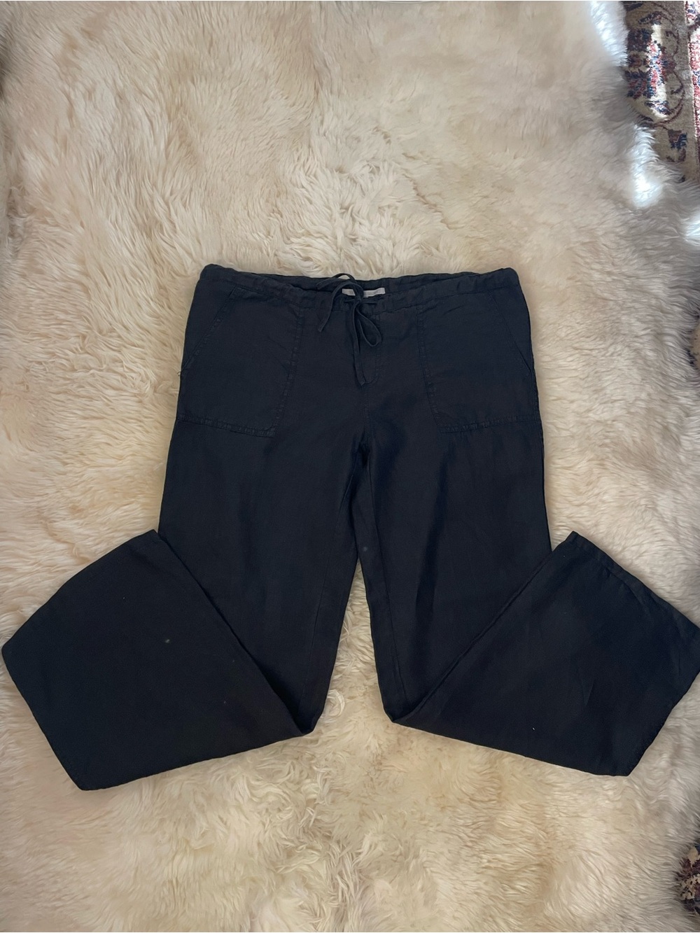 Vintage Victoria's Secret Black Linen Drawstring low rise wide leg Pants